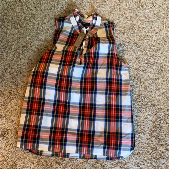 NWT J. crew tartan red plaid sleeveless ruffle top - Picture 3 of 5